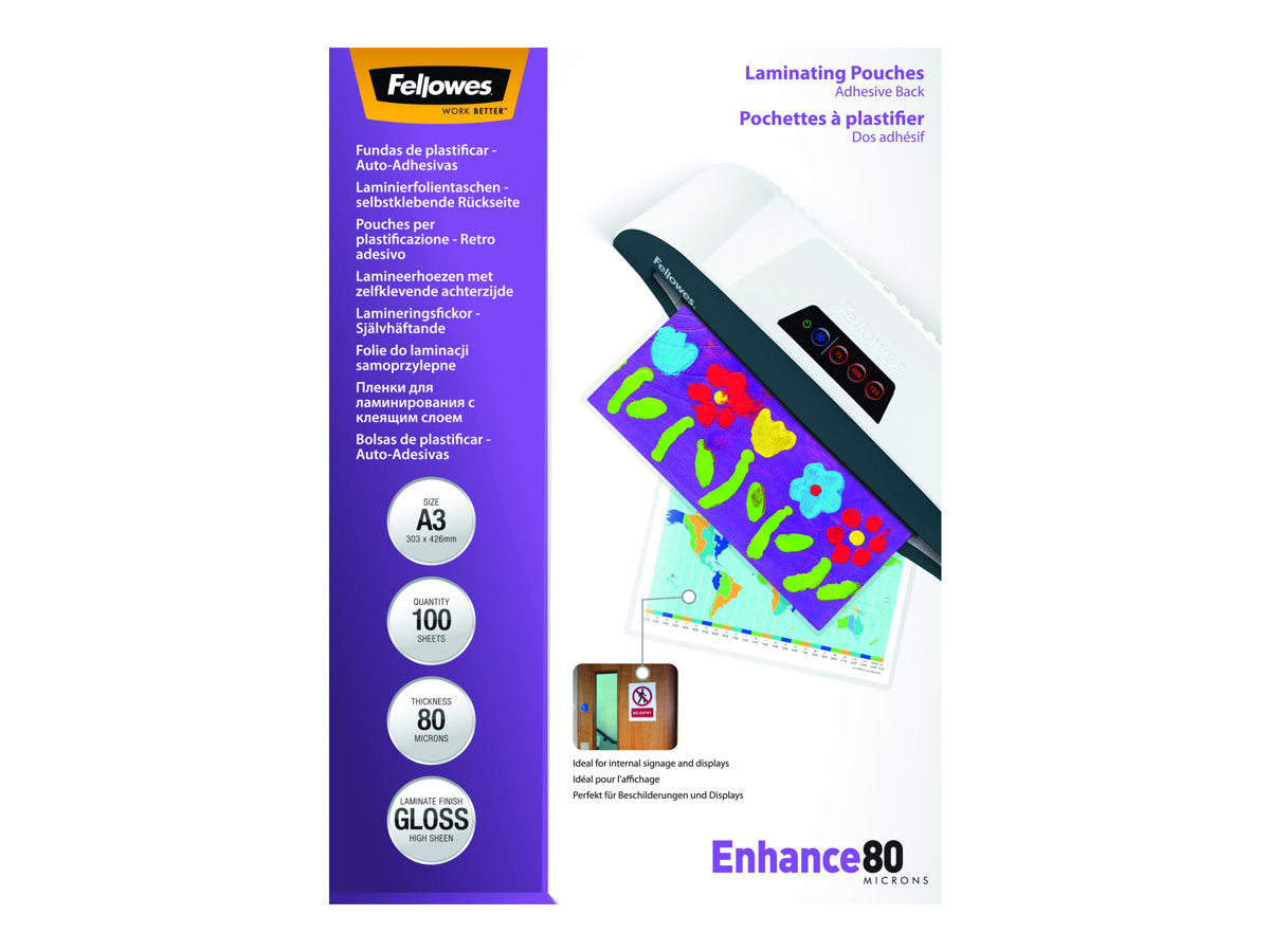 FELLOWES FELLOWES POCHETTES A3-DOS ADHESIF-80 MICRONS