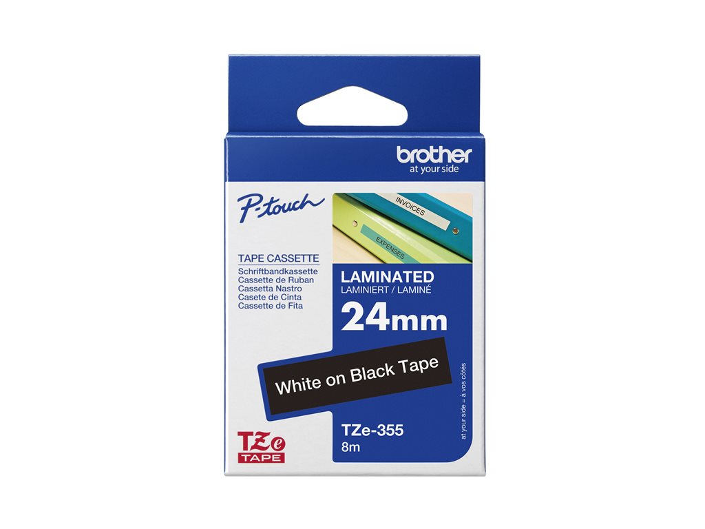 BROTHER P-TOUCH TZE-355 blanc sur noir 24mm