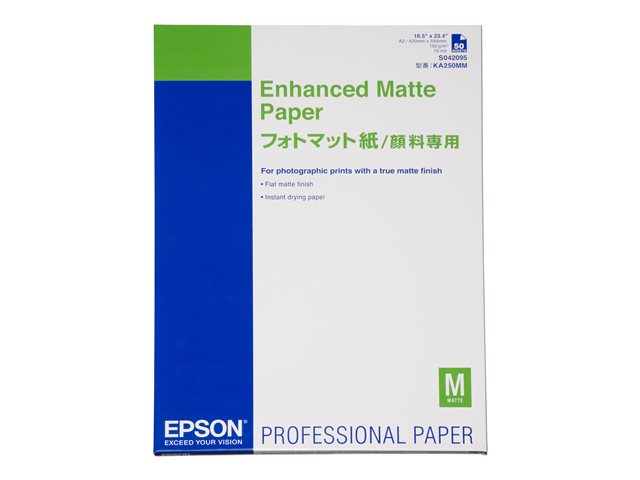 EPSON ENHANCED matte papier blanc brillant inkjet 192g/m2 A2 50 feuilles pack de 1
