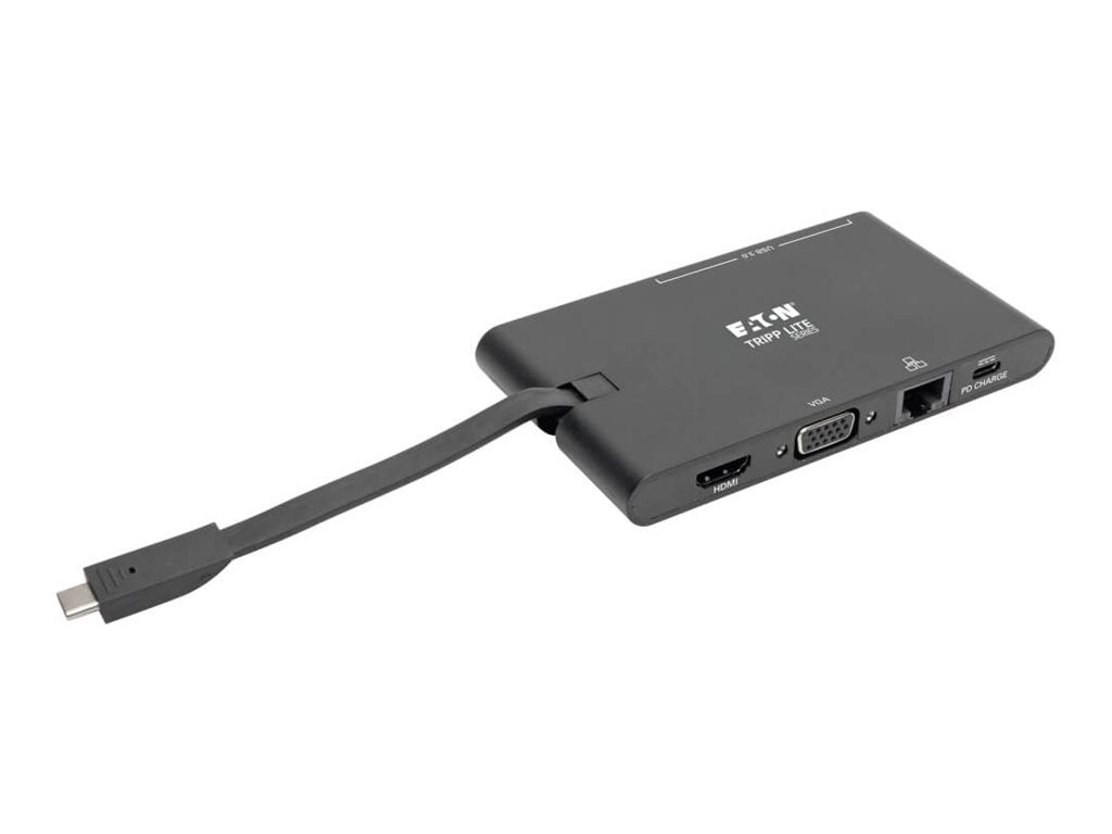 EATON TRIPPLITE USB-C Dock 4K HDMI VGA USB 3.2 Gen 1 USB-A/C Hub GbEemory Card 100W PD Charging