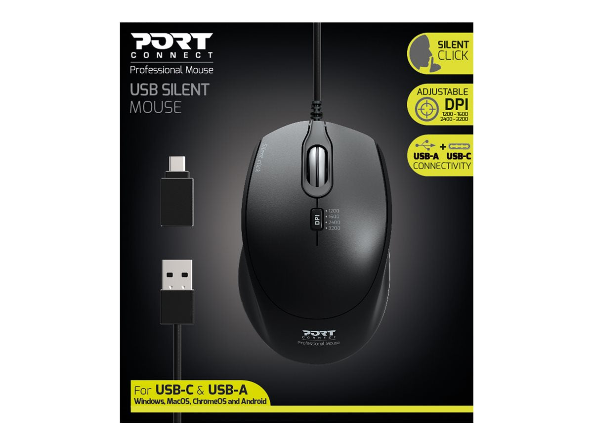 PORT DESIGNS Mouse Office Pro Silent Wired - Black