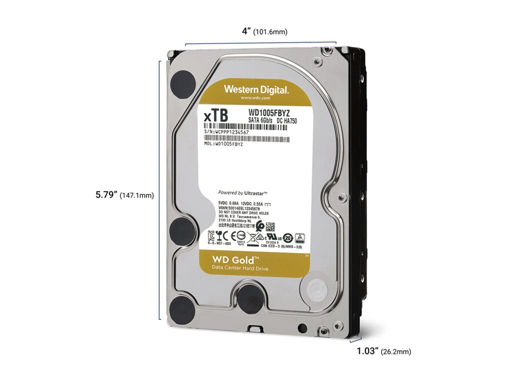 WESTERN DIGITAL WD Gold 14To SATA 6Gb/s 3.5p 512Mo cache 7200tpm internal RoHS compliant Enterprise HDD Bulk
