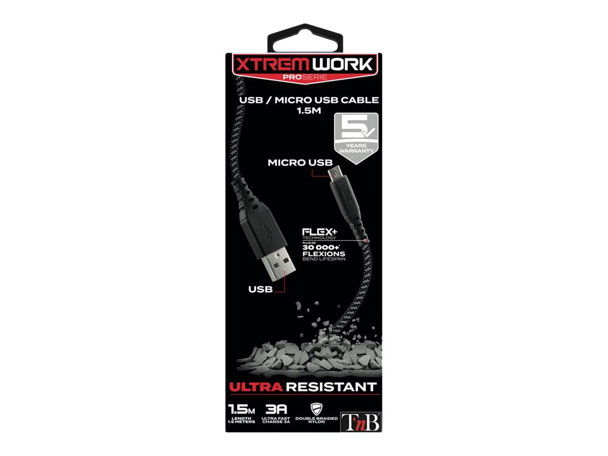 T'NB TNB XTREMWORK 1.5m USB/Micro USB Cable Black/Grey