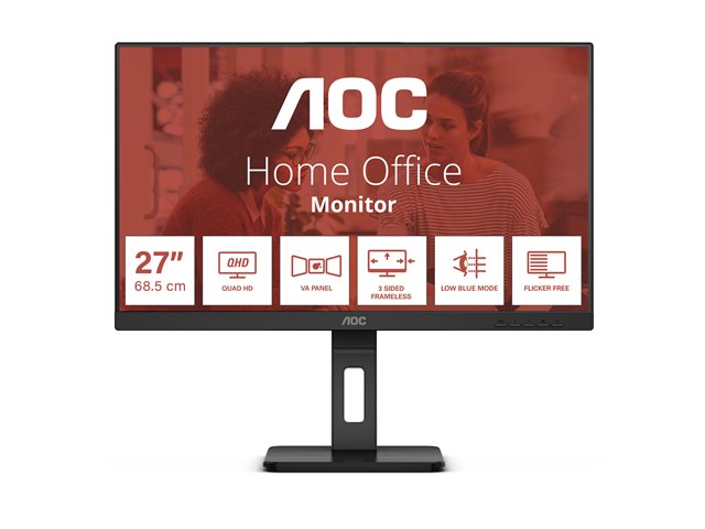 AOC Q27E3UMF 27p Ecran 27" - 2560 x 1440 QHD @ 75 Hz - VA - 300 cd/m² - 4000:1 - 4 ms - HDMI, DisplayPort - haut-parleurs ajustable