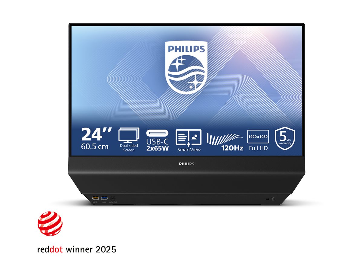 PHILIPS 24B2D5300/00 23.8p FHD 120Hz IPS Flat Fixed Swivel 180 degree DUAL-sided monitor DualView 65W TUV EyeSafe certified USB
