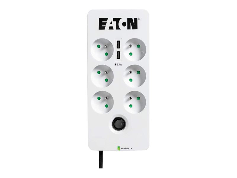 EATON Multiprises parafoudre 10A Protection Box 6 prises FR Port USB