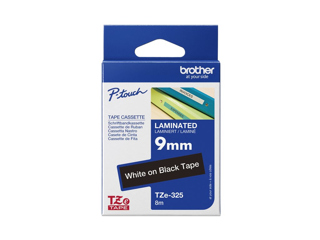 BROTHER P-TOUCH TZE-325 blanc sur noir 9mm