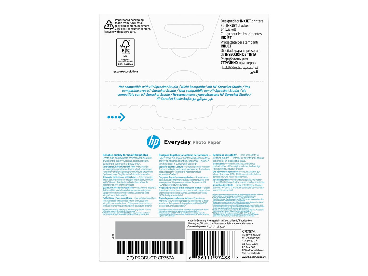 HP original Everyday Glossy photo paper white 200g/m2 100x150mm 100 sheets 1-pack