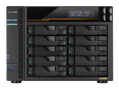 ASUSTOR LOCKERSTOR 10 GEN 3 AS6810T NAS 10 baies AMD Ryzen Embedded V3C14 16Go ECC DDR5 - 10 GbE x2 - 5 GbE x2 - 4x M.2 SSD