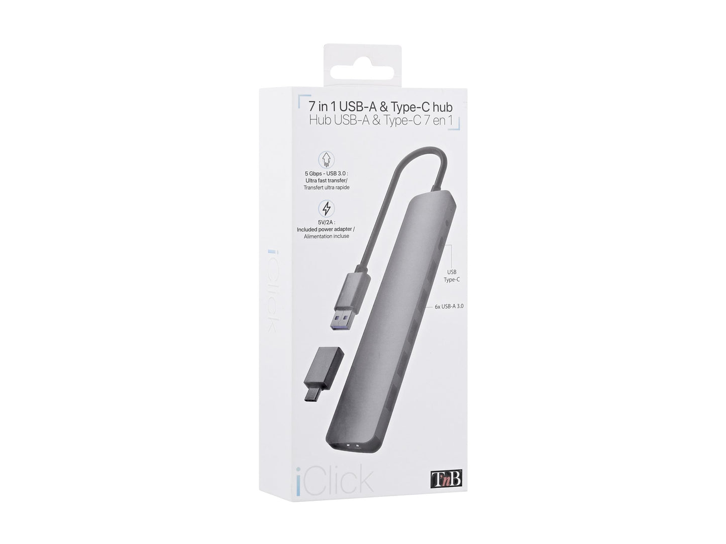 T'NB TNB Selfpowered 7Port USB Hub Refined Aluminum Design 7 USB 2.0 Ports