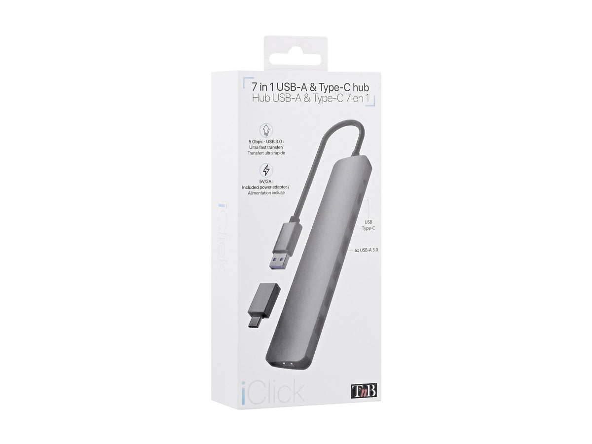 T'NB TNB Selfpowered 7Port USB Hub Refined Aluminum Design 7 USB 2.0 Ports