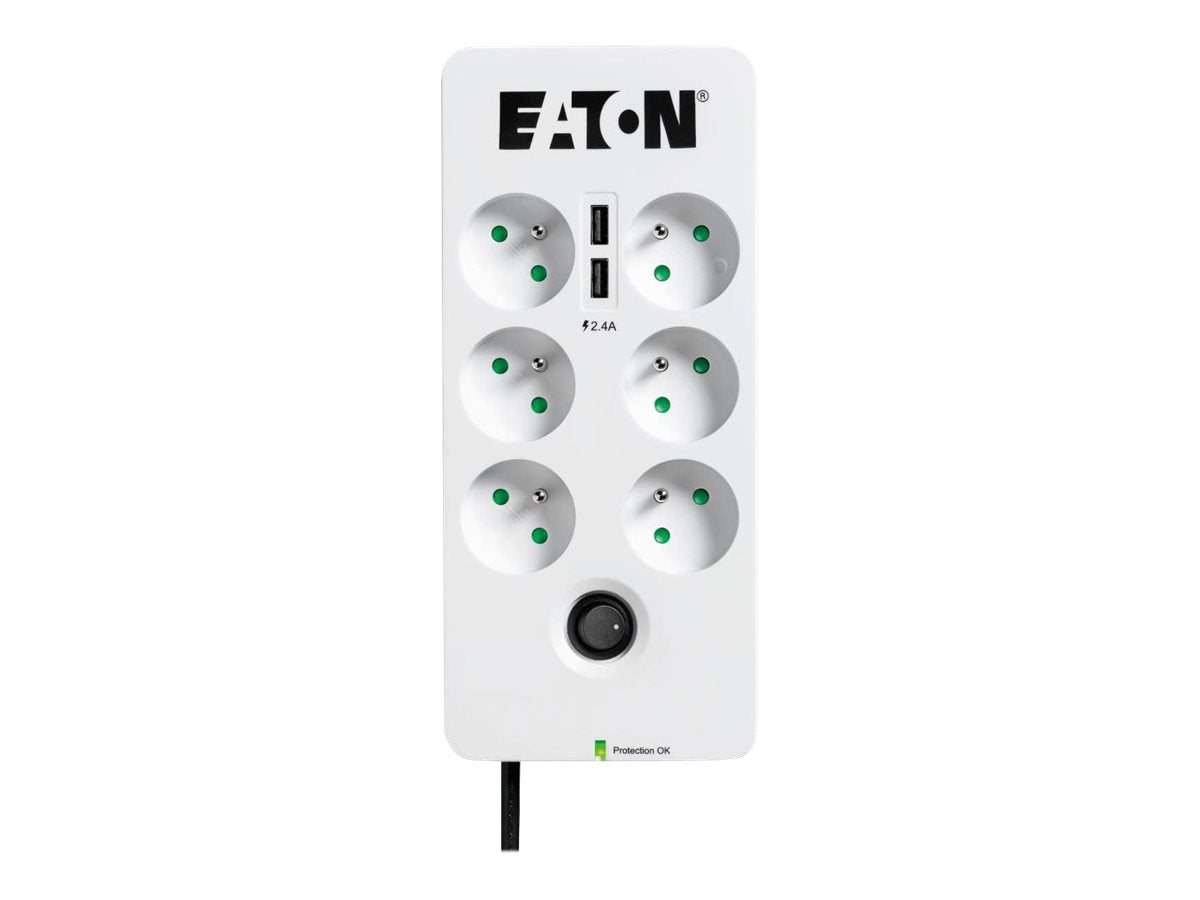 EATON Multiprises parafoudre 10A Protection Box 6 prises FR Port USB