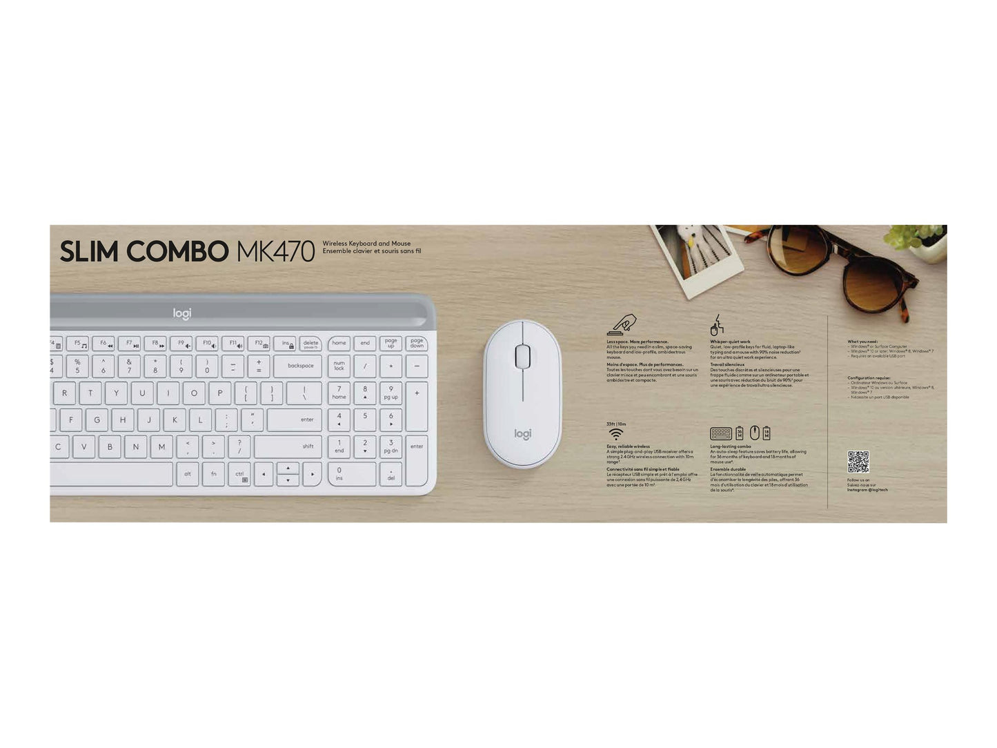 LOGITECH LOGITECH Slim Wireless Keyboard and Mouse Combo MK470 OFFWHITE (FR)