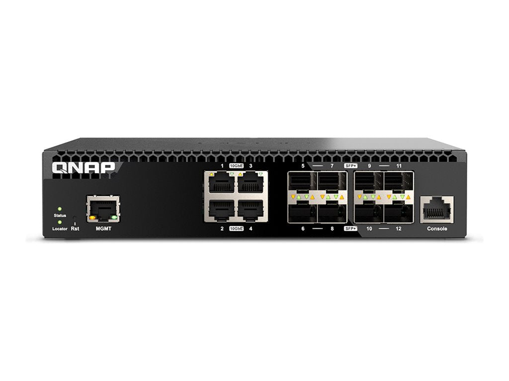QNAP SYSTEMS QNAP QSW-M3212R-8S4T Managed Switch 12 port of 10GbE port speed 8 port SFP+ 4 port 10gbE RJ45 half-rackmount design