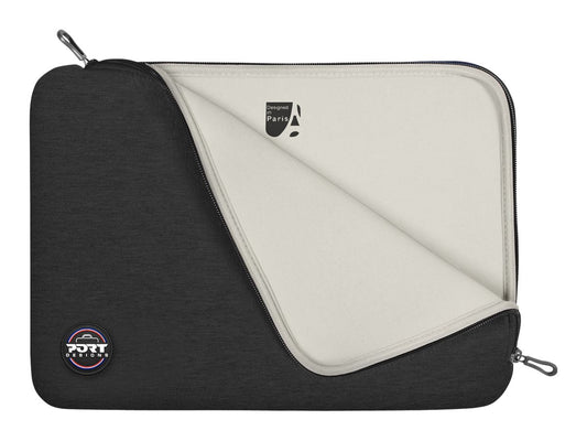 PORT DESIGNS Trendy Cotton Neoprene Laptop Sleeve 13p-14p L-shaped opening for easy access Stretchy cotton neoprene material Black