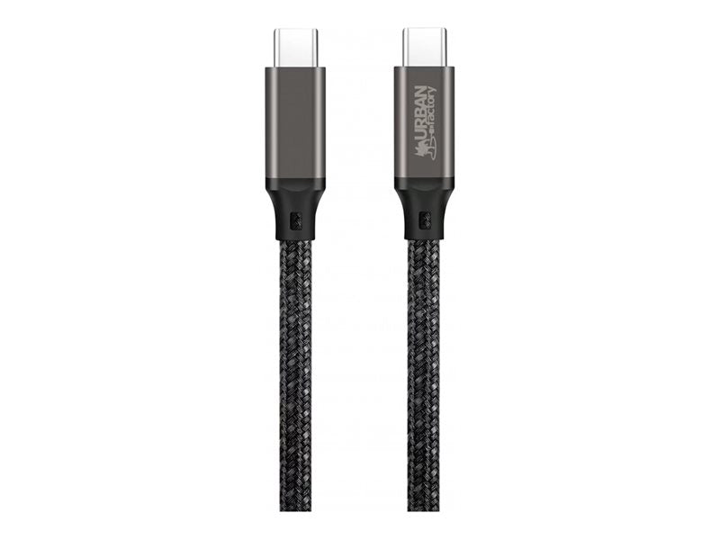 URBAN FACTORY E-Mark USB-C to USB-C cable 2m Over-molded head with a space gray aluminum finish E-Mark standard