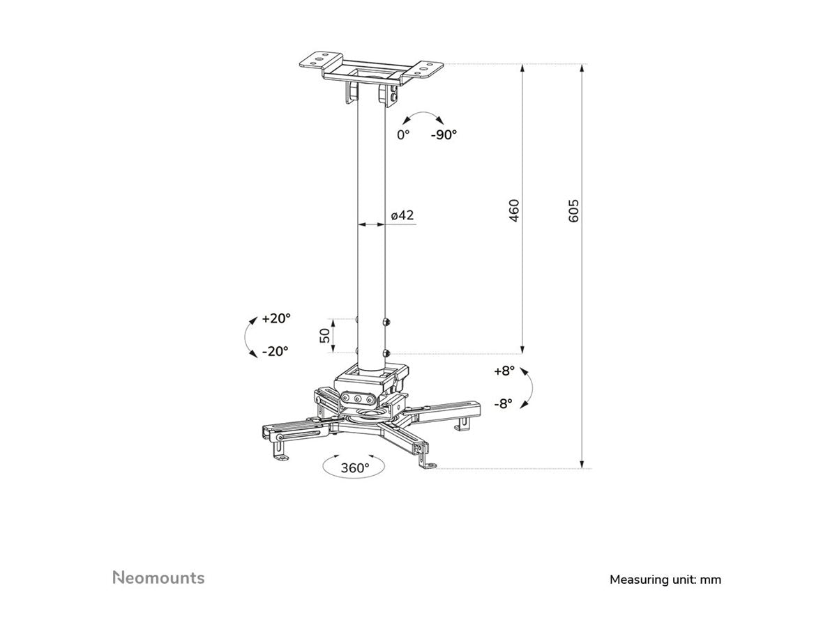 NEOMOUNTS Beamer ceiling mount - h 60.5-90.5 cm - easy-install - full motion
