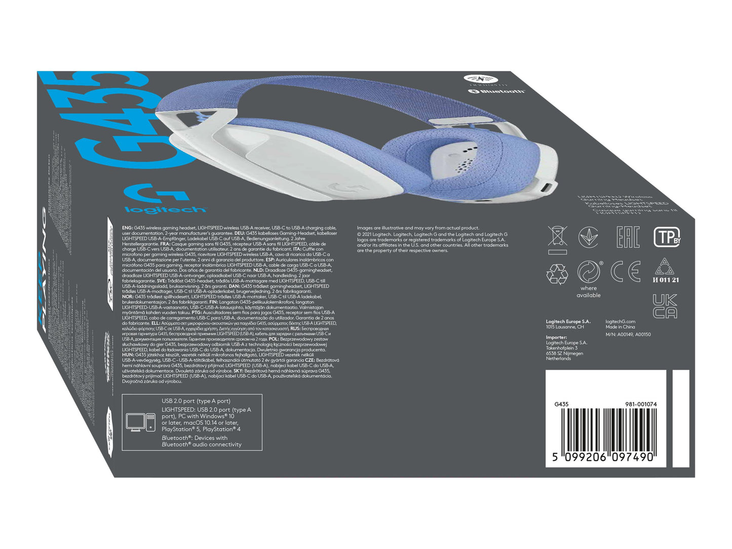 LOGITECH LOGITECH Lightspeed G435 Headset full size Bluetooth / 2.4 GHz radio frequency wireless white Discord Certified