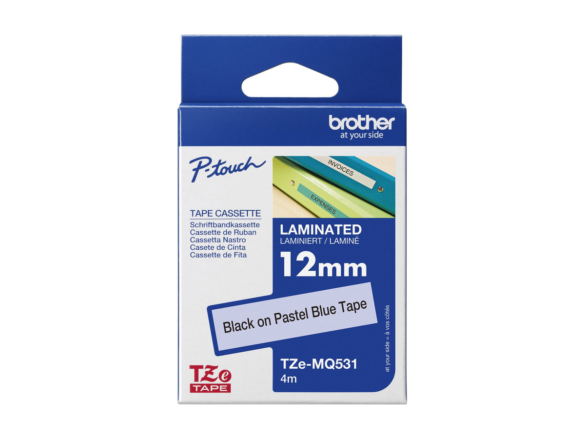 BROTHER Ruban laminé Noir sur Bleu Pastel 12mm (4m)