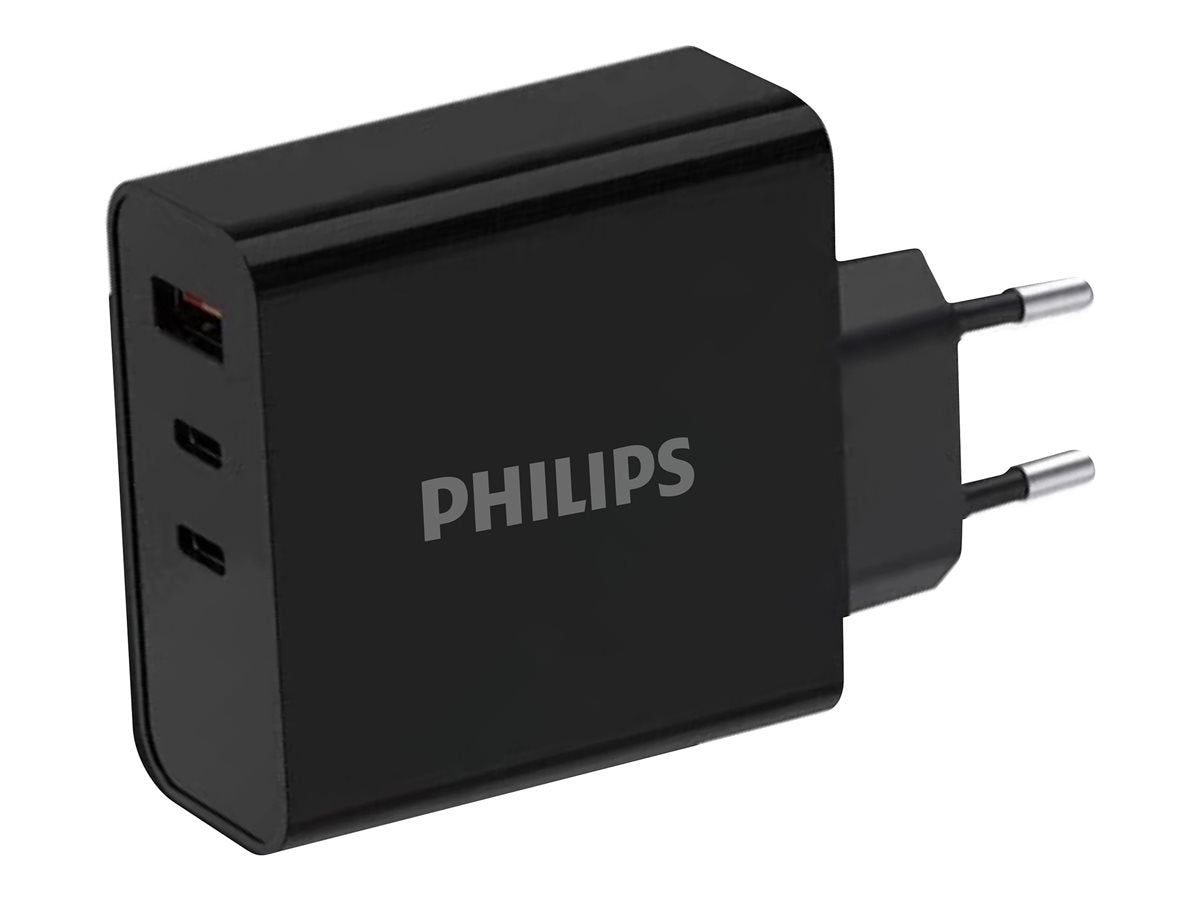 PHILIPS Chargeur secteur 65W 2 ports USB Type C et 1 USB-A