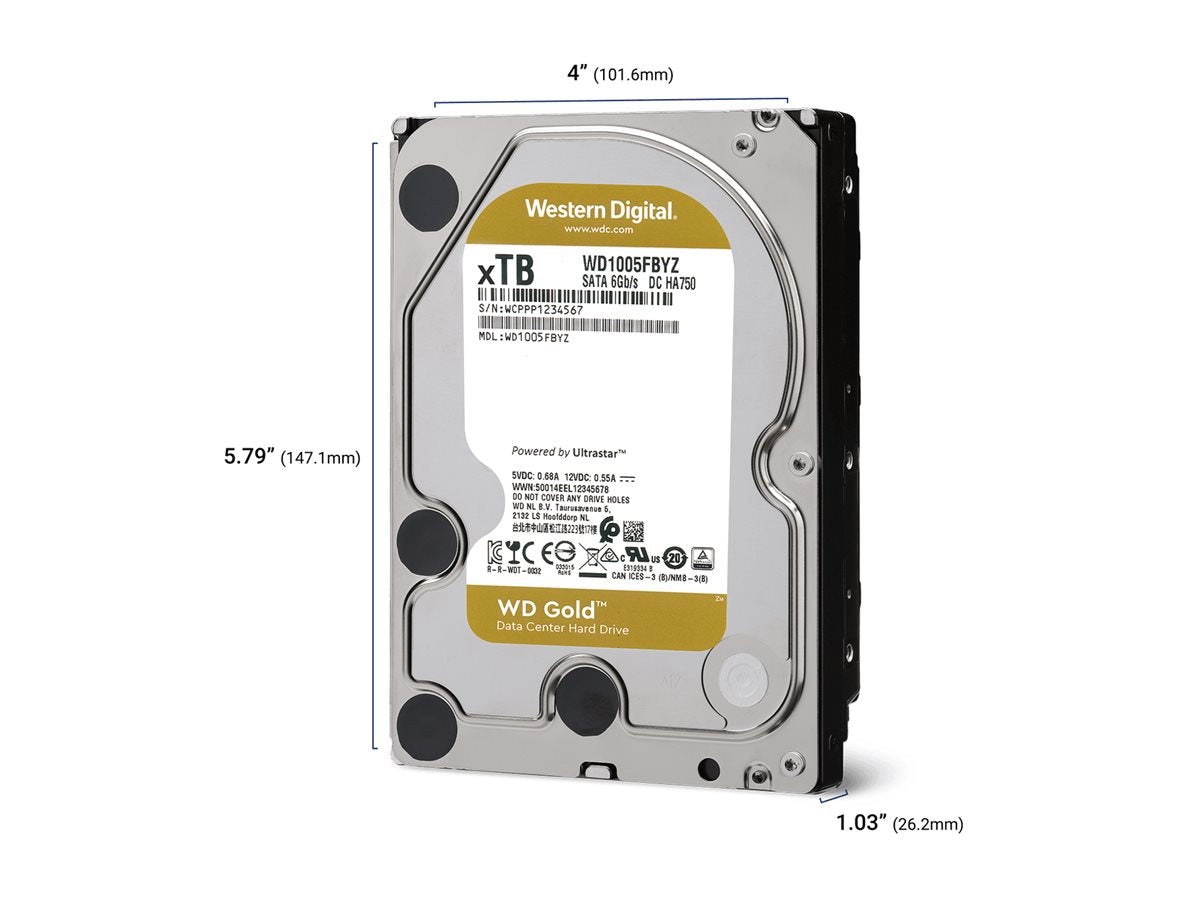 WESTERN DIGITAL WD Gold 14To SATA 6Gb/s 3.5p 512Mo cache 7200tpm internal RoHS compliant Enterprise HDD Bulk