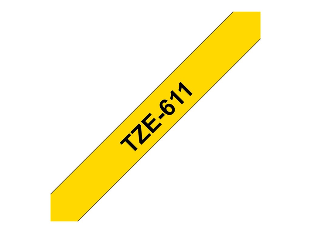 BROTHER P-TOUCH TZE-611 noir sur jaune  6mm