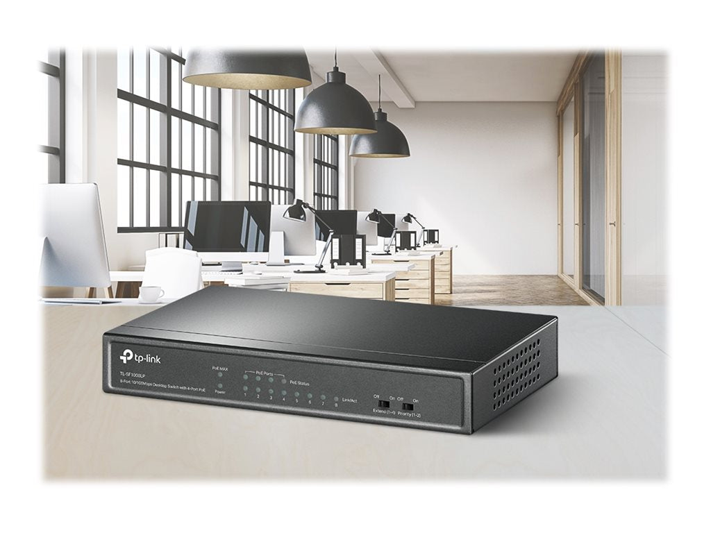 TP-LINK TL-SF1008LP 8-Port 10/100 Mbps Desktop Switch with 4-Port PoE 41W PoE budget