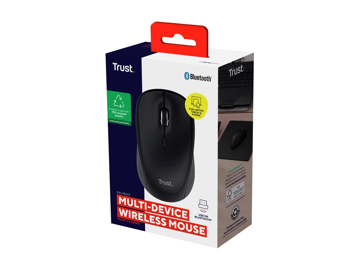 TRUST Souris sans fil compacte YVI+ Multi-connexion Bluetooth + 24 Ghz - Noire