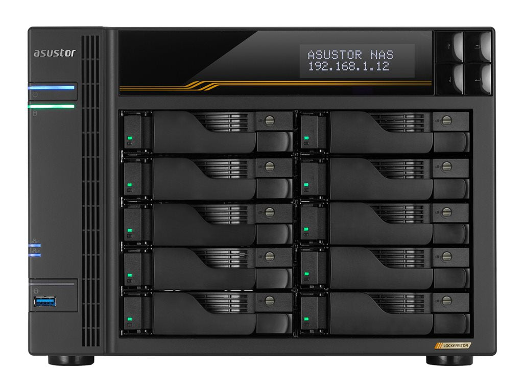ASUSTOR LOCKERSTOR 10 GEN 3 AS6810T NAS 10 baies AMD Ryzen Embedded V3C14 16Go ECC DDR5 - 10 GbE x2 - 5 GbE x2 - 4x M.2 SSD