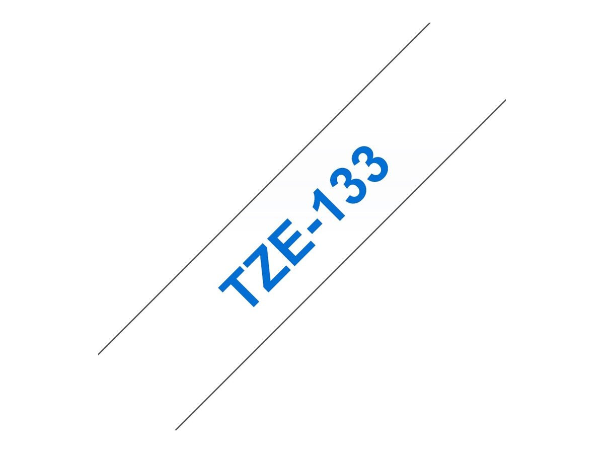 BROTHER Ruban TZe133 12mm Bleu sur fond Transparent Laminé 8M