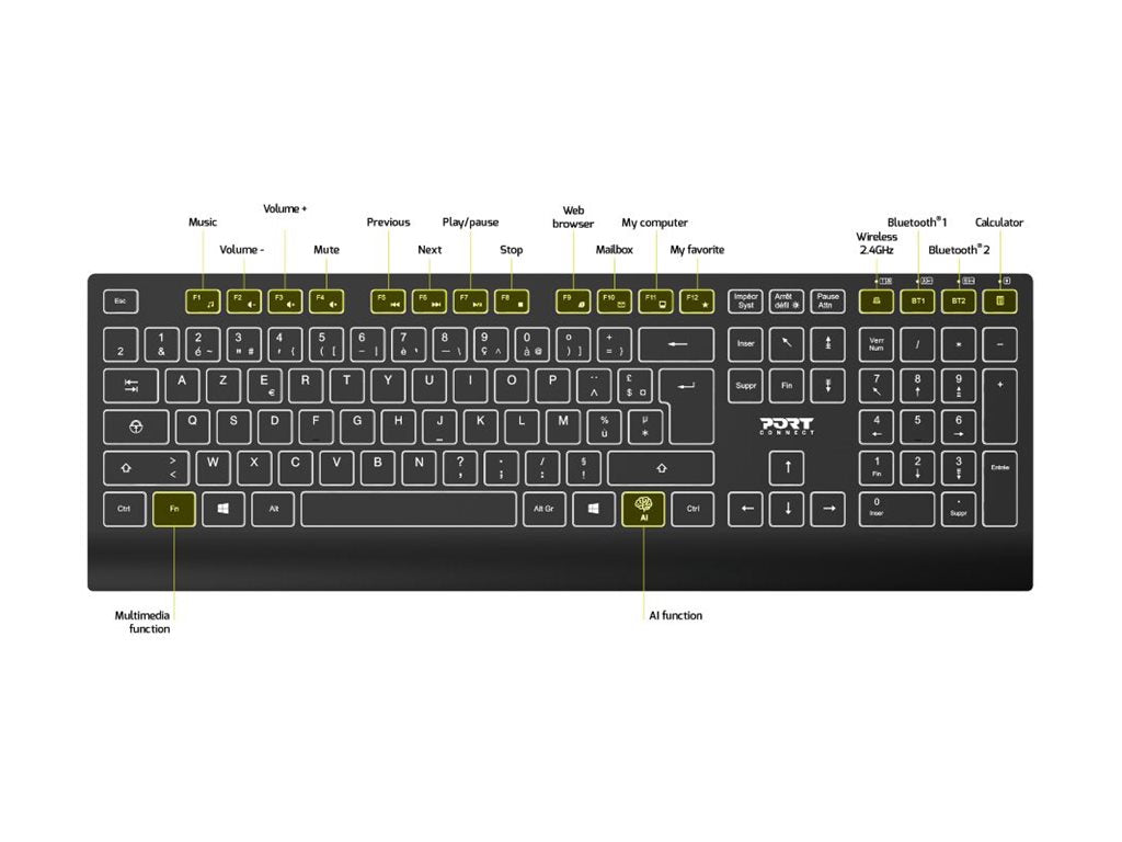 PORT DESIGNS PORT DESIGNS Keyboard Wireless - Luminated Rechargeable (FR)