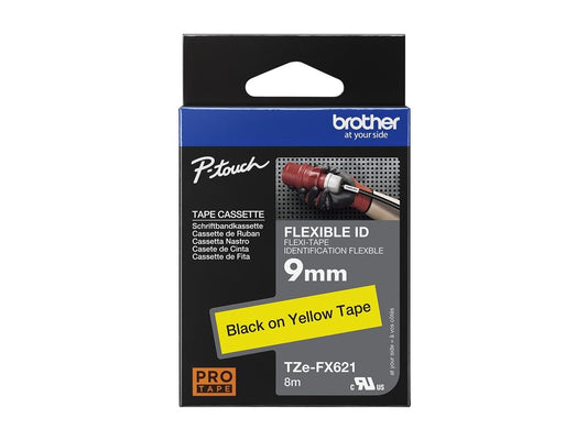 BROTHER P-TOUCH TZE-FX621 noir sur jaune  9mm