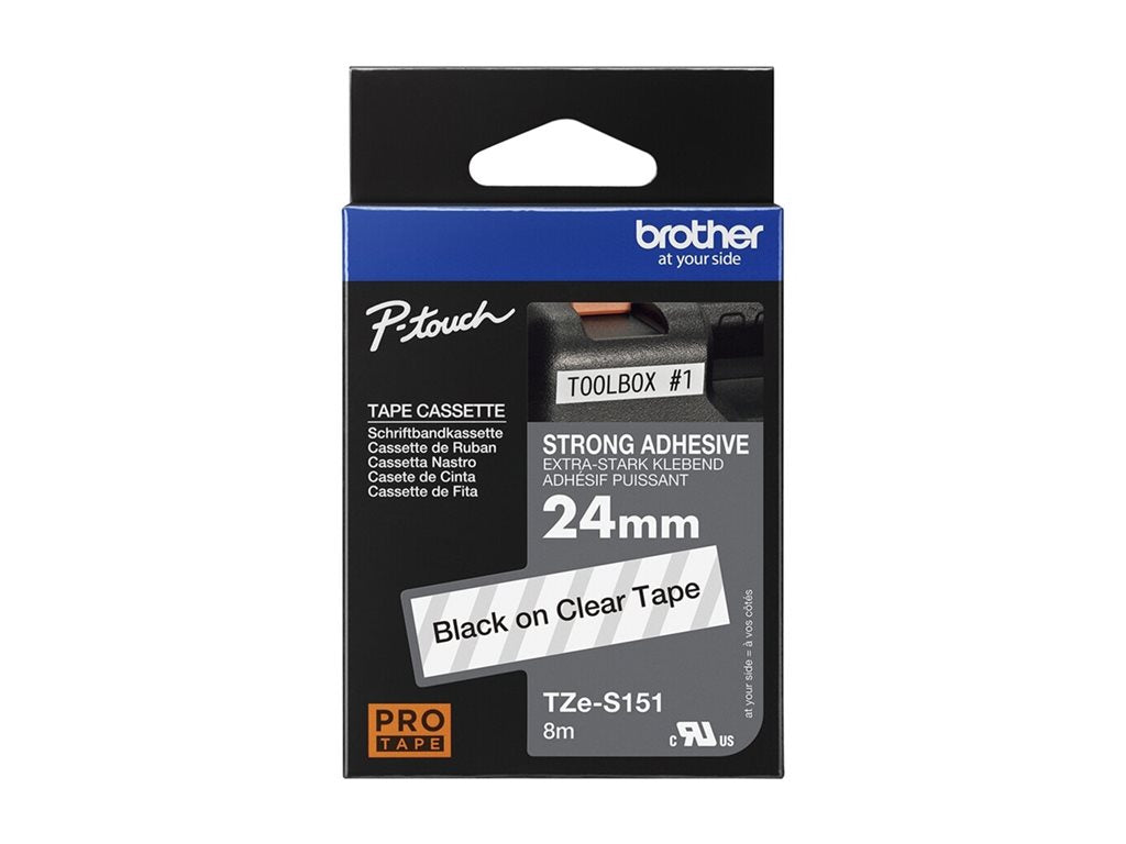 BROTHER P-TOUCH TZE-S151 noir sur clear 24mm extra gluey