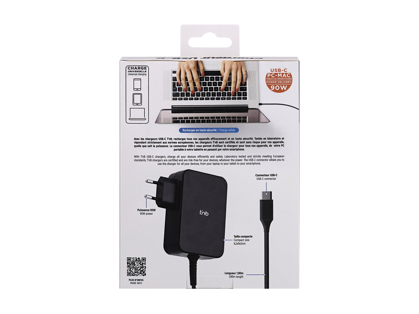 TNB 90W USB-C Charger With Wall Outlet