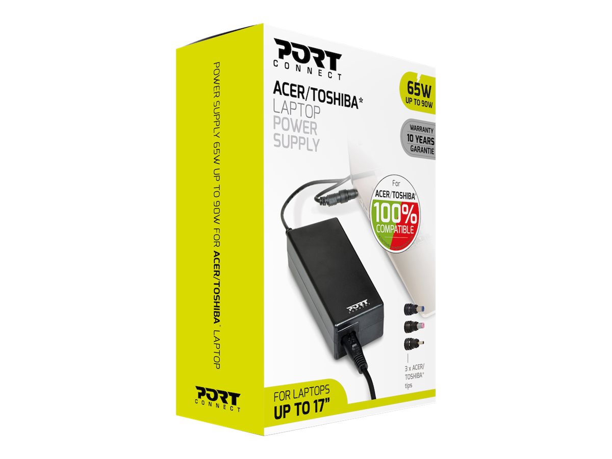 PORT DESIGNS PORT DESIGNS Compatible with ACER and TOSHIBA notebooks EU Plug 65W power supply for notebooks up to 90W