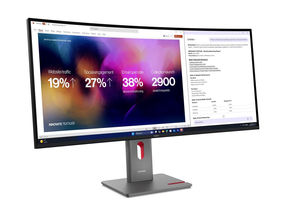 LENOVO ThinkVision P40WD-40 LED Écran curved 40p 39.7p 5120x2160 5K 120Hz IPS HDR10 Thunderbolt 4 HDMI DisplayPort speakers