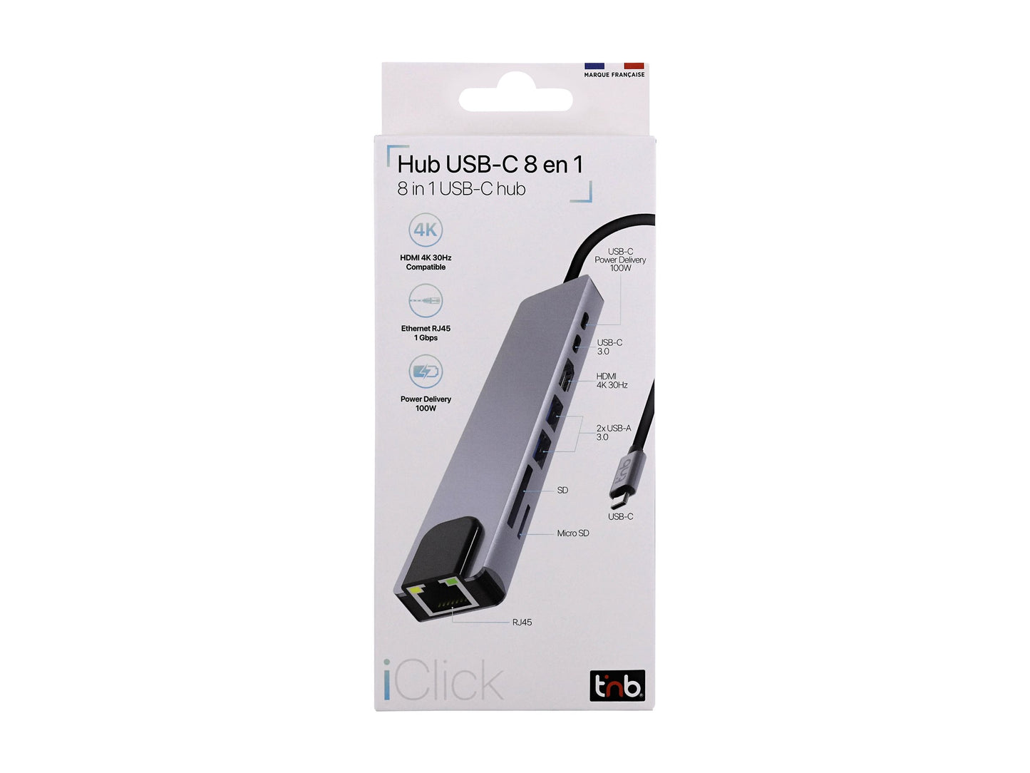 T'NB TNB iClick - Hub USB-C 8 en 1 - en aluminium