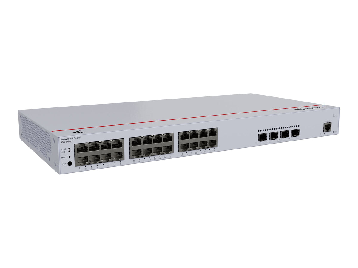 HUAWEI TECHNOLOGIES HUAWEI S220-24P4X 24x10/100/1000BASE-T ports 400W PoE+ 4x10GE SFP+ ports built-in AC power eKit
