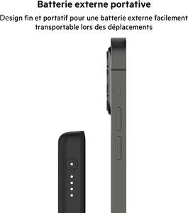 Belkin Batterie externe sans fil magnétique 2500mAh, chargeur portable compatible avec MagSafe pour iPhone 14, 13, 12, charge rapide petite capacité compact mini 2K, câble USB-C/USB-C inclus, Noir