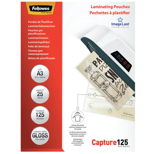Bundle FELLOWES OFFERT POUR 3 paquets achetés LAMINATING POUCH A3 125MIC 25PK