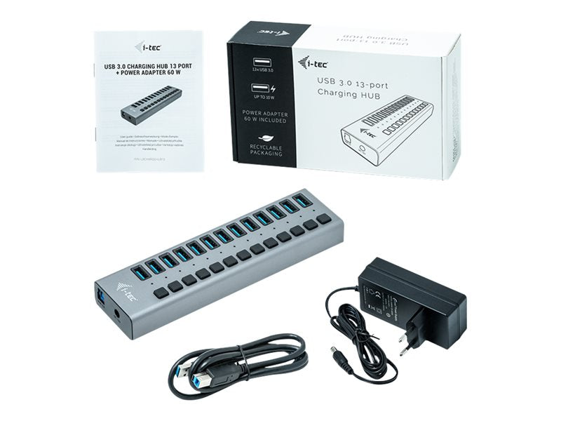 I-TEC USB 3.0 Charging HUB 13port port with external power adapter 60W 13xUSB charging port forTablets Notebooks Ultrabooks PC