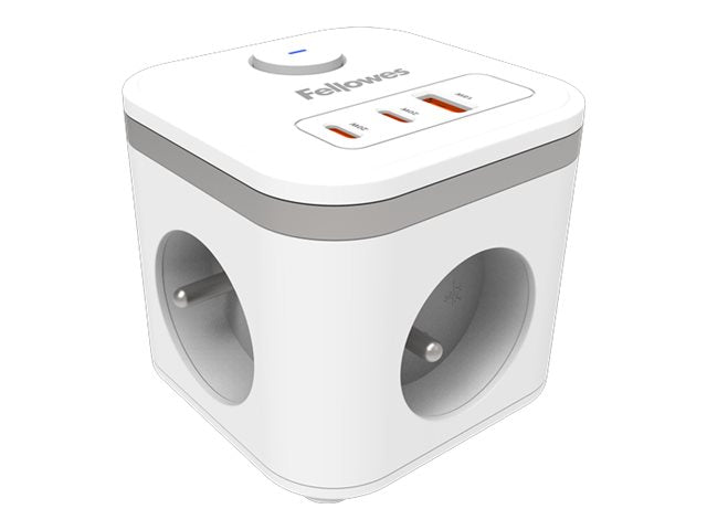 FELLOWES FELLOWES POWER CUBE TYPE E - BLANC MULTI PRISE Équipé de 3 x prises de courant 230v 1 x port USB-A 18W max et 2 x ports USB-C 20W