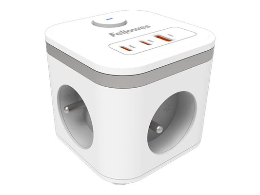 FELLOWES FELLOWES POWER CUBE TYPE E - BLANC MULTI PRISE Équipé de 3 x prises de courant 230v 1 x port USB-A 18W max et 2 x ports USB-C 20W
