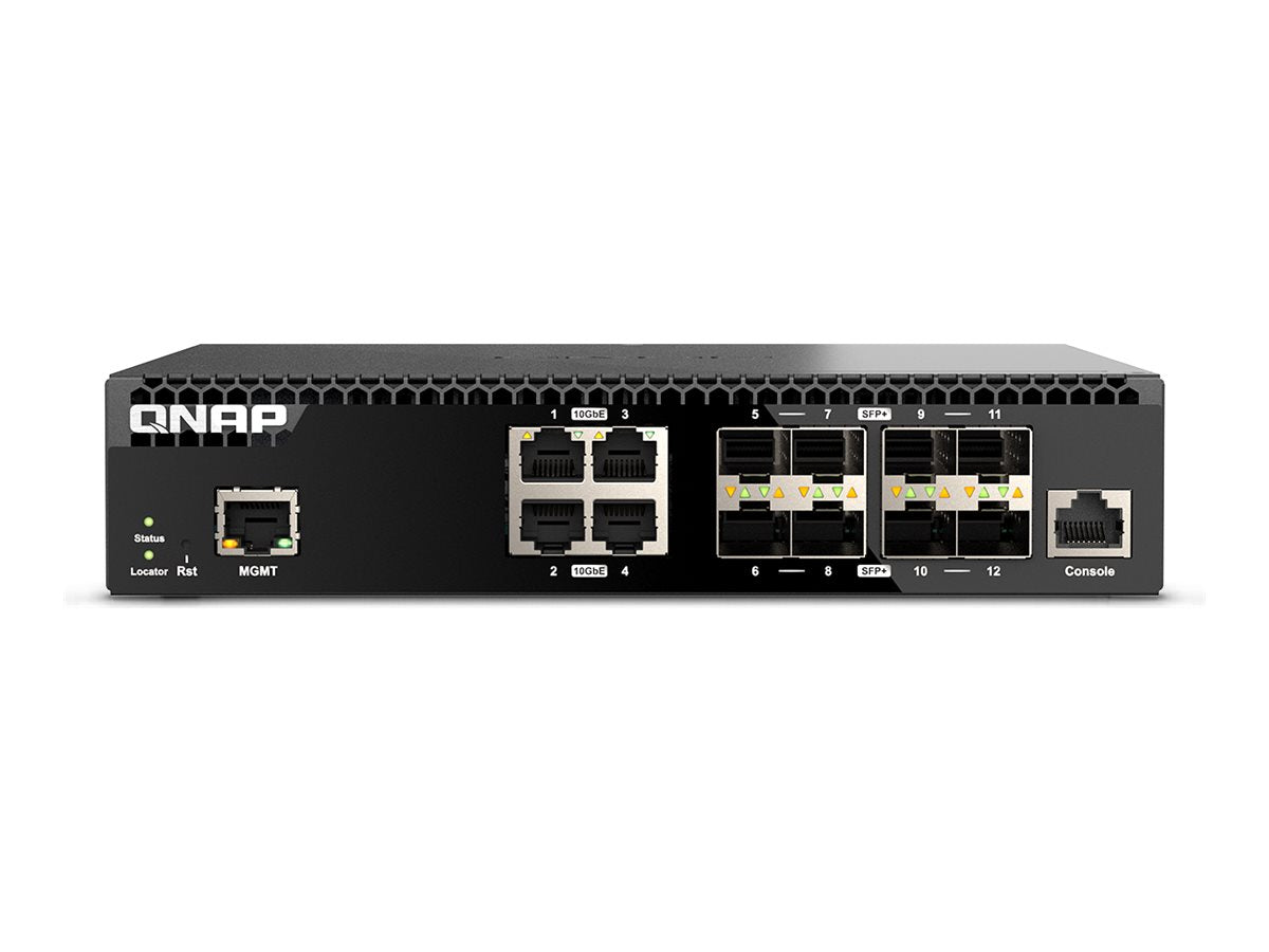 QNAP SYSTEMS QNAP QSW-M3212R-8S4T Managed Switch 12 port of 10GbE port speed 8 port SFP+ 4 port 10gbE RJ45 half-rackmount design