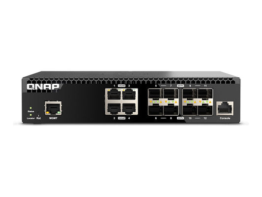QNAP SYSTEMS QNAP QSW-M3212R-8S4T Managed Switch 12 port of 10GbE port speed 8 port SFP+ 4 port 10gbE RJ45 half-rackmount design