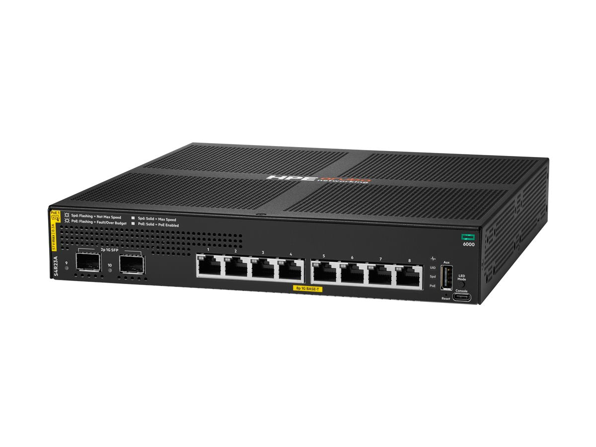 ARUBA HPE Aruba Networking CX 6000 8p 10M/100M/1G Class4 PoE 2p SFP 1G 67W Switch EU en