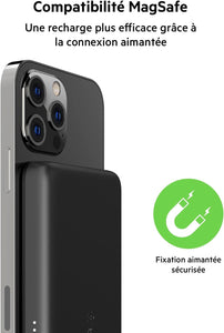 Belkin Batterie externe sans fil magnétique 2500mAh, chargeur portable compatible avec MagSafe pour iPhone 14, 13, 12, charge rapide petite capacité compact mini 2K, câble USB-C/USB-C inclus, Noir