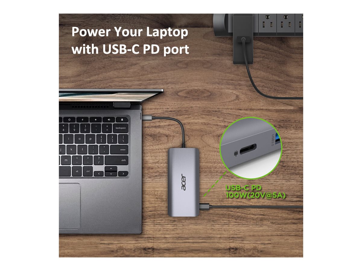 ACER 12-IN-1 TYPE-C DONGLE 2xUSB3.2 2xUSB2.0 2xHDMI DisplayPort Type C PowerDelivery SD Card reader TF Card reader 1000M Ethernet