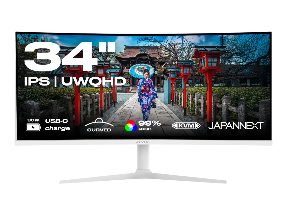 JAPANNEXT JAPANNEXT JN-I340UWQHD60C-C65W-HS-W - Ecran incurvé 34p 3440x1440 UWQHD 60Hz - 300 cd/m2 - HDMI - DP - USB-C charge 65W - Blanc