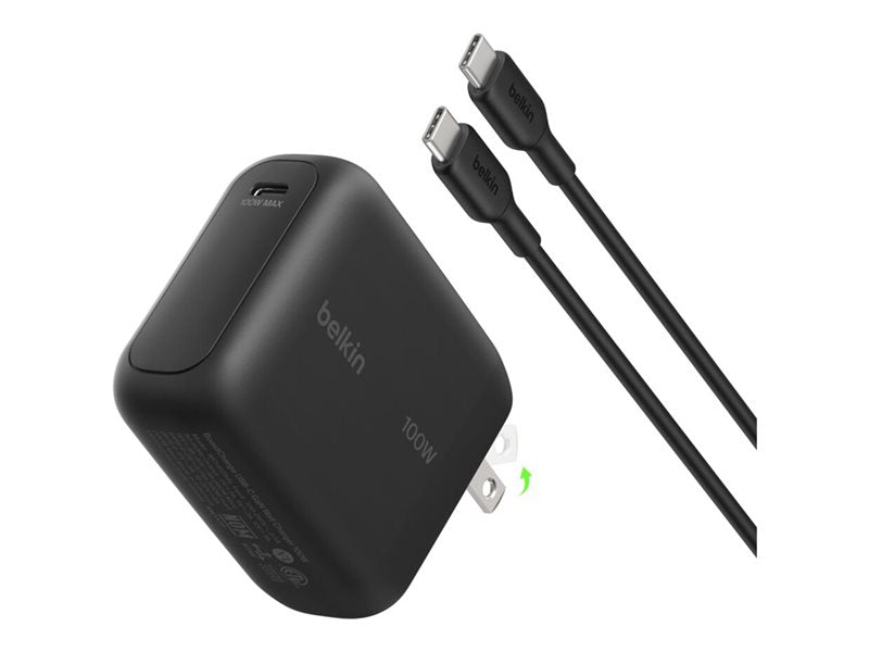 BELKIN 100W 1C GAN WALL CHARGER W/5A C-C 1.5M BK FOLDABLE EU PLUG